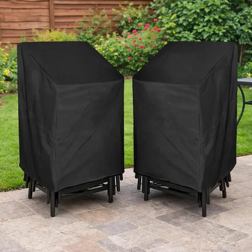 Vista 6 de Funda para silla apilable para patio, jardín, piscina, cubierta, impermeable, protector de muebles para 4-6 pilas de taburetes, 34 pulgadas de largo