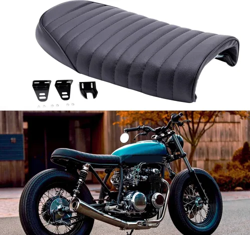 Vista 13 de Sillín universal de motocicleta plano y con joroba Cafe Racer, acolchado, estilo vintage, para KZ400, KZ550, K750, Z650, W650, CB100, CB125, CB175