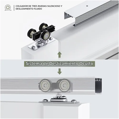 Vista 5 de EaseLife Kit de herrajes para puerta corrediza de 4 pies/48 pulgadas, grado comercial, kit de riel de caja de aluminio, se desliza suavemente