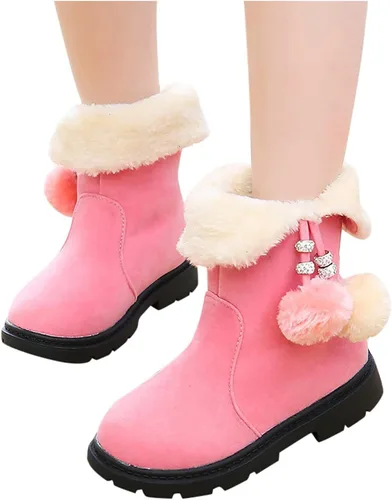 Vista 3 de Toddler Kids Snow Boots Booties Baby Girls Princess Shoes Non-Slip Girl's Fleece Lining Footwear Winter Warm Prewalker