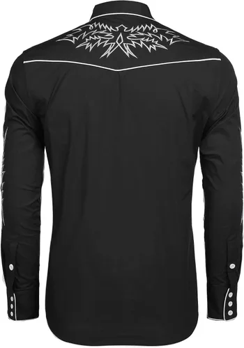 Vista 4 de COOFANDY Camisa vaquera occidental bordada de manga larga de algodón casual con botones para hombre