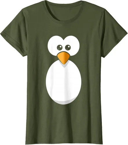 Vista 90 de Camiseta divertida con diseño de cara de pingüino o disfraz fácil, color negro, talla S