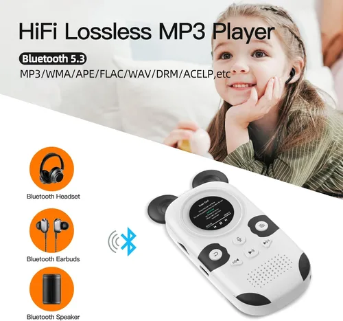 Vista 3 de RUIZU Reproductor MP3 de 64GB para Niños, Reproductor de Música Portátil Lindo Panda MP3, Reproductor MP3 para Niños con Bluetooth 5.3, Altavoz