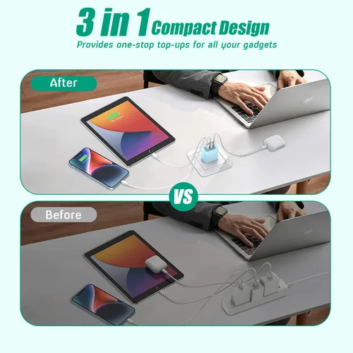 Vista 4 de Paquete de 2 bloques de cargador para iPhone 17, bloque de cargador USB C de 35 W y 3 puertos de carga rápida, enchufe de pared multipuerto USB C