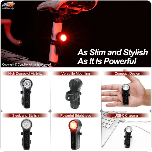 Vista 7 de Cygolite Slingshot 210 and 160 Lumen Bike Taillight Series, USB-C Rechargeable, User Adjustable Flash Speeds, 7 Night & Daytime Modes, Sleek and
