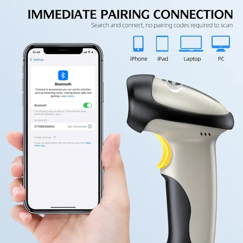 Vista 2 de TEEMI Escáner de código de barras Bluetooth 1D - Lector láser inalámbrico de mano para puntos de venta, inventario de almacén y seguimiento
