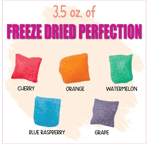 Vista 9 de Dulce Crujiente de Air Taffy Liofilizado - Variedad de Sabores de Frutas, 3.5 oz Fresa, Melón, Cereza, Frambuesa, Naranja, Uva, Misterio Snack