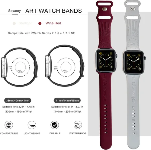 Vista 3 de 2 correas grabadas compatibles con Apple Watch Band 1.732 in 1.575 in 1.772 in, correa deportiva de silicona para mujeres y niñas, correa deportiva