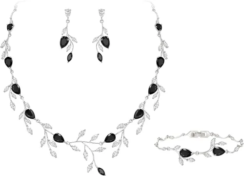 Vista 22 de Cubic Zirconia Drop Leaf Vine Wedding Prom Jewelry Set for Bride Bridesmaid