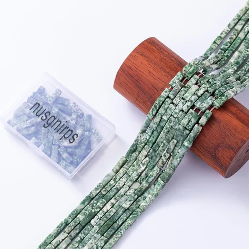 Vista 6 de Cuentas de tubo rectangular de jade africano natural, 0.157 x 0.512 in, 15.0 in/str sueltas semi piedras preciosas para hacer pulseras, collares