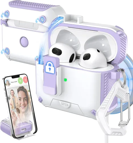 Vista 16 de Funda para Estuche de AirPods de 2ª/1ª Generación, Compatible con Magsafe, Bloqueo Automático Magnético, Puerto de Carga a Prueba de Polvo y Diseño
