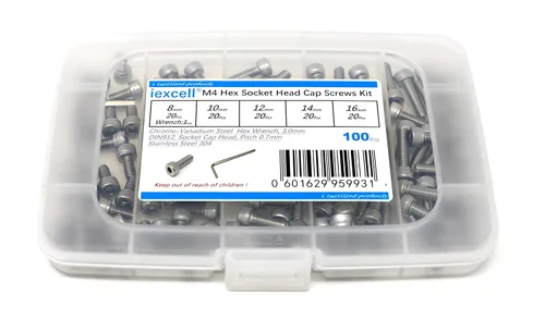 Vista 154 de iexcell Kit de tornillos de cabeza hexagonal de acero inoxidable 304, 100 unidades M2 x 0.157 in, paso de rosca de 0.016 in