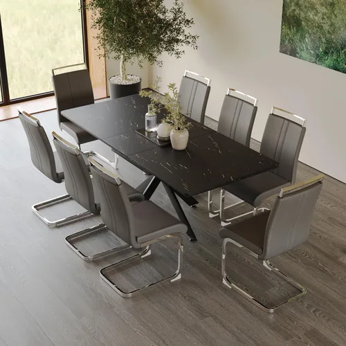 Vista 24 de Mesa de comedor de mármol para 4-8, mesa de comedor extensible de 62.4 a 78.15 pulgadas, mesa de cocina moderna, mesa rectangular que ahorra espacio