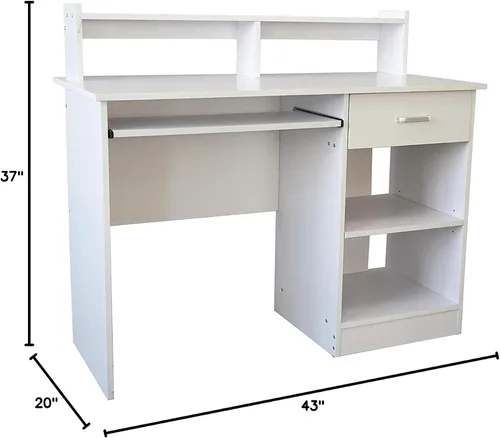 Vista 2 de Escritorio para computadora con estante con cajón, bandeja extraíble para teclado, escritorio de oficina en casa de almacenamiento grande de 43
