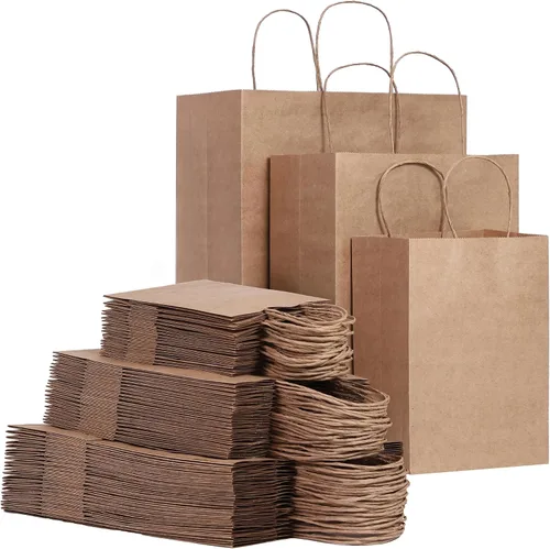 Vista 9 de FACEBAG Paquete de 90 bolsas de papel kraft negro con asas a granel, bolsas de regalo de varios tamaños para favores, comestibles, venta al por