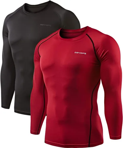 Vista 12 de DEVOPS Paquete de 2 camisas térmicas de compresión de manga larga para hombre 1#) Negro/Negro