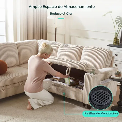 Vista 3 de LINSY HOME Camillas seccionales para sala de estar, 81 pulgadas en forma de U, 6 asientos, beige