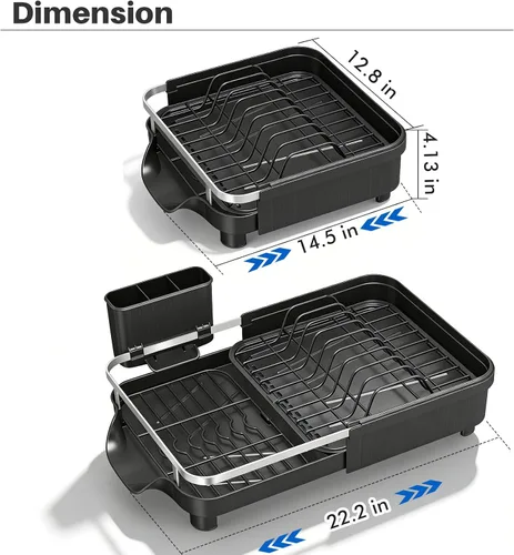 Vista 2 de [Usado] Kmiectse Escurridor de platos – Escurridor extensible para encimera de cocina, escurridor de platos de acero inoxidable con soporte