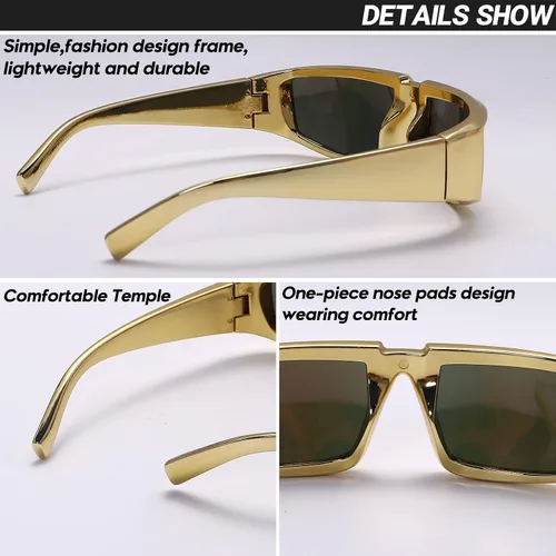 Vista 7 de GUVIVI Gafas de sol envolventes de moda para mujeres y hombres gafas de sol rectangulares futuristas gruesas y gruesas