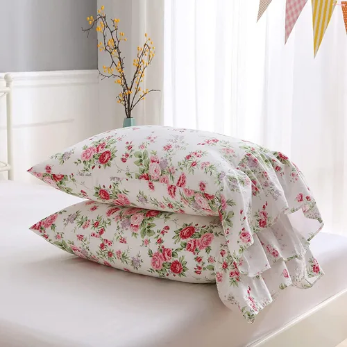 Vista 10 de Fundas de almohada grises con volantes largos de cortinas, fundas de almohada grises de algodón puro, tamaño estándar 20"X26", paquete de 2