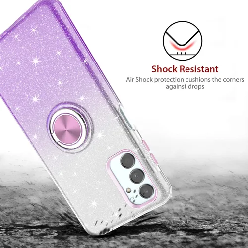 Vista 3 de TJS Funda compatible con Samsung Galaxy A54 5G, con protector de pantalla de vidrio templado, anillo de metal, soporte magnético, tono brillante