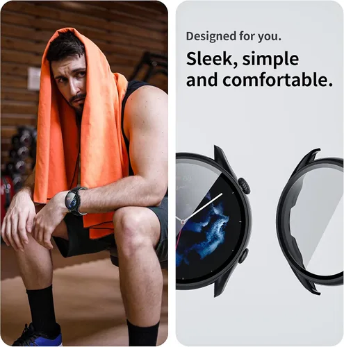 Vista 4 de Funda compatible con Amazfit GTR 3 Pro/GTR 3 Protector de pantalla de vidrio templado, carcasa de policarbonato duro, cubierta completa, carcasa