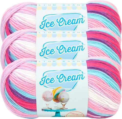 Vista 32 de Lion Brand Yarn, Hilo para Bebé Ice Cream para tejer, ganchillo y manualidades, Baseball Nut, 1 paquete, fibra acrílica colorida de peso DK