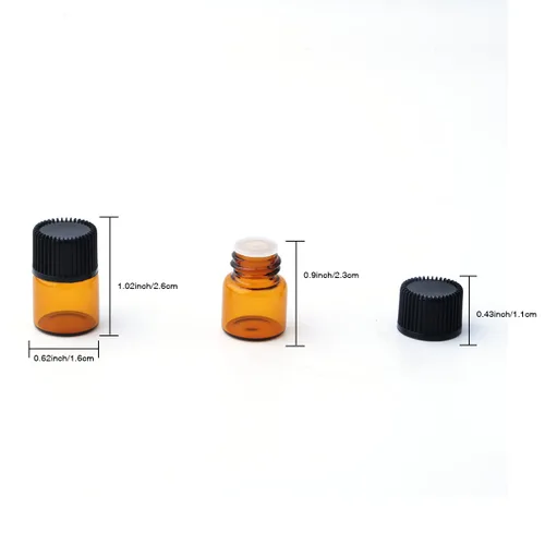 Vista 2 de Mini botellas de aceite esencial vacías botella de muestra de 0.0 fl oz (1/4 dram) 0.1 fl oz (5/8 dram) botella de vidrio ámbar con reductor