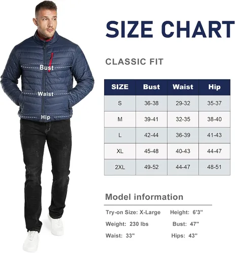 Vista 7 de 33,000ft Chaqueta acolchada para hombre, chaqueta de invierno ligera y plegable