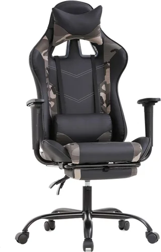 Vista 13 de BestOffice Silla ergonómica para juegos Negro Silla reclinable para computadora con soporte lumbar, almohada reposacabezas y reposapiés