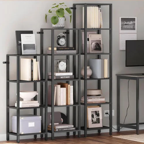 Vista 4 de TUTOTAK Estantería para libros de 4 niveles, estantería estrecha para espacios pequeños, estantería apilable de bricolaje, para sala de estar Negro