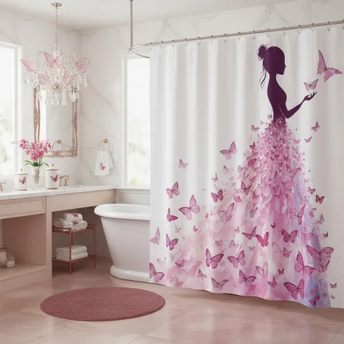 Vista 16 de Homewish Cortina de ducha de sirena azul con diseño de princesa sirena, juego de cortina de ducha para niños y adultos, cortina de baño subacuática