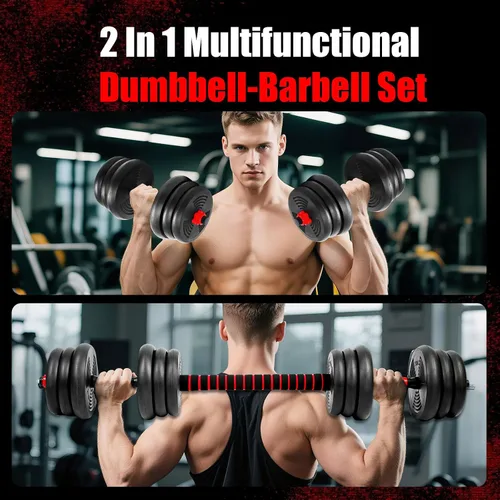 Vista 6 de Adjustable Dumbbells Set, Upgrade Free Weight Set with Connecting Rod, 3 in 1 Dumbbell Set Used as Dumbbells, Barbell, Push Up Stand, Fitness Negro
