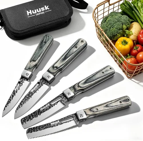 Vista 11 de Huusk Cuchillo japonés plegable para pan, navaja de bolsillo con borde