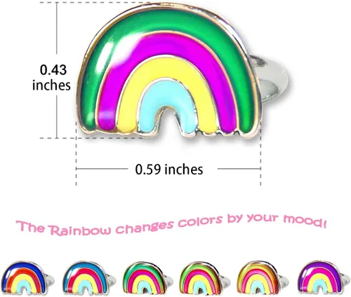 Vista 2 de Lindo anillo de humor con cambio de color arcoíris para niñas, tamaño ajustable
