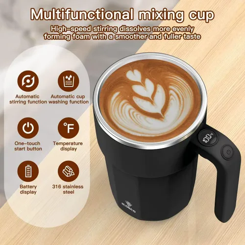 Vista 2 de Taza mezcladora eléctrica de 12 onzas, recargable, regalo para los amantes del café y uso en la oficina (negro)