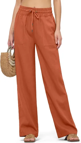 Vista 17 de Willit Pantalones de lino para mujer, pantalones palazzo de pierna ancha Khaki - Actualización
