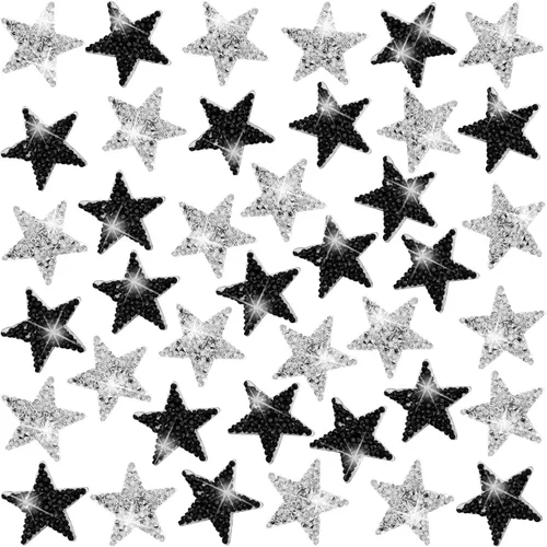 Vista 11 de Ximalun 37 parches de estrellas de 6 tamaños para planchar, apliques de estrella con diamantes de imitación, parches adhesivos para planchar en Negro