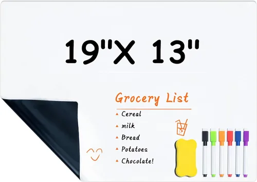 Vista 9 de M&G Pizarra magnética de borrado en seco para refrigerador, pizarra blanca de 12 x 8 pulgadas para cocina, juego de pizarra blanca pequeña con 4