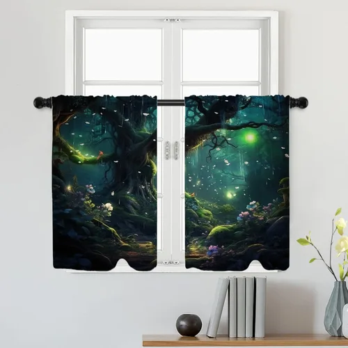 Vista 52 de Batmerry American Flag Ink Dot Blackout Tier Curtains, Red Blue White Stars Abstract Thermal Insulated Half Curtain Rod Pocket Small Valance for