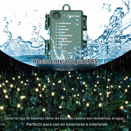 Vista 3 de LAMPHOME Luces de Navidad de color blanco cálido, 34.1 pies, 100 luces LED impermeables para árbol de Navidad con 8 modos, decoraciones de Navidad