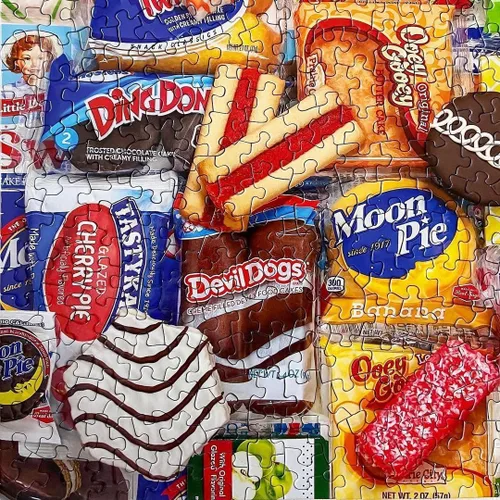 Vista 5 de Springbok - Snack Treats - Rompecabezas de 500 piezas - Foto nostálgica de nuestros aperitivos favoritos del pasado Snack collage puzzle with