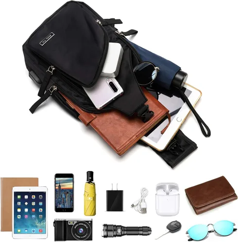 Vista 5 de Sling Bag Sling Mochila Crossbody Mochila Pecho Bolso Hombro Puerto Cargador USB, Negro -, Mochila tipo bandolera