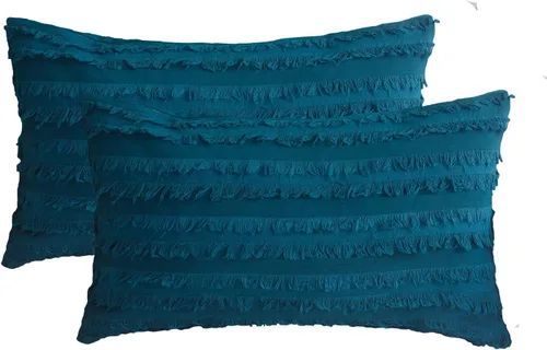 Vista 29 de GYROHOME Paquete de 2 fundas de almohada de algodón y lino, fundas de cojín decorativas, diseño de borlas, fundas de cojín modernas con flecos Beige