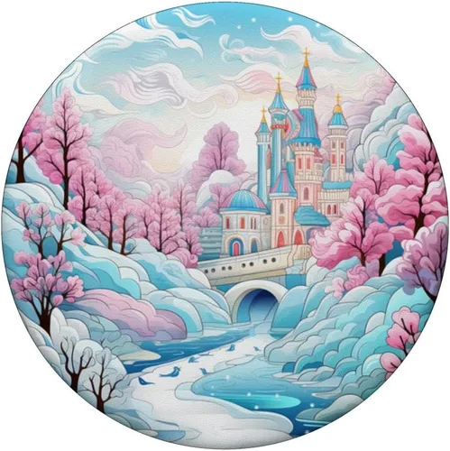 Vista 3 de Castillo de cuento de hadas Acuarela de invierno Fantasía caprichosa Río PopSockets intercambiables PopGrip