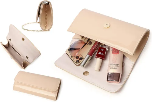 Vista 2 de Bolso de mano con sobre de charol, bolso de noche plegable de caramelo brillante para mujer