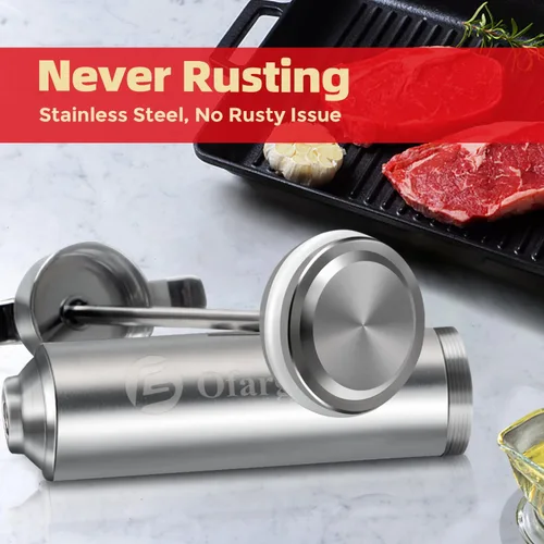 Vista 3 de Ofargo Jeringa Inyectora de Carne de Acero Inoxidable con 4 Agujas de Marinado y Estuche de Viaje para Parrilla Ahumadora de BBQ, regalos