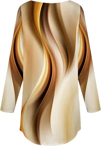 Vista 6 de Camisa para mujer estampado de mármol ropa de manga larga dobladillo túnica irregular cuello redondo blusa holgada