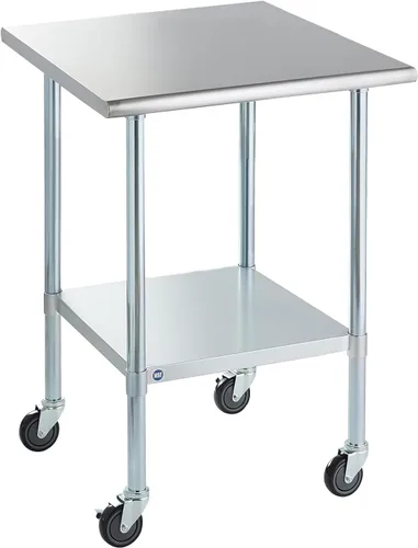 Vista 13 de ROCKPOINT Mesa de acero inoxidable para preparación y trabajo, 14x24 pulgadas; mesa de cocina comercial de metal NSF resistente con estante inferior