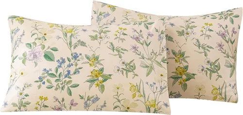 Vista 22 de ECOCOTT Juego de 2 fundas de almohada florales de tamaño estándar, 100% algodón lavado con cierre de sobre, fundas de almohada estampadas de flores